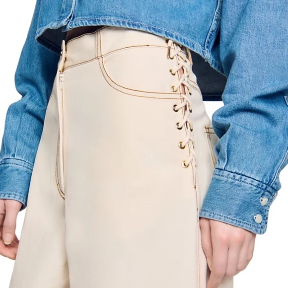 Leon Lace Up High Rise Jeans in Sand - Picture 2 of 6